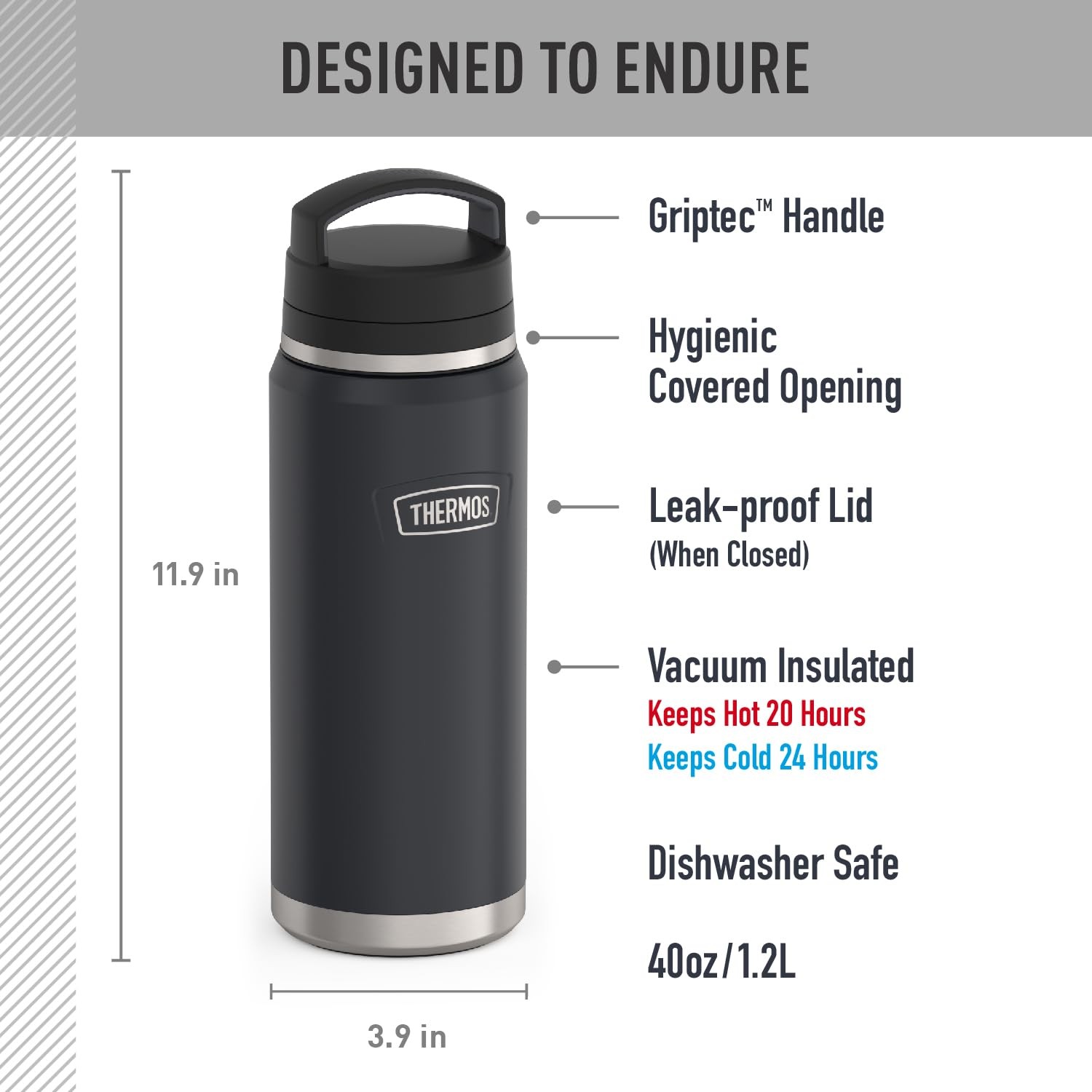 Thermos Icon Series Stainless Steel Dual Temperature Beverage Bottle 40 Oz