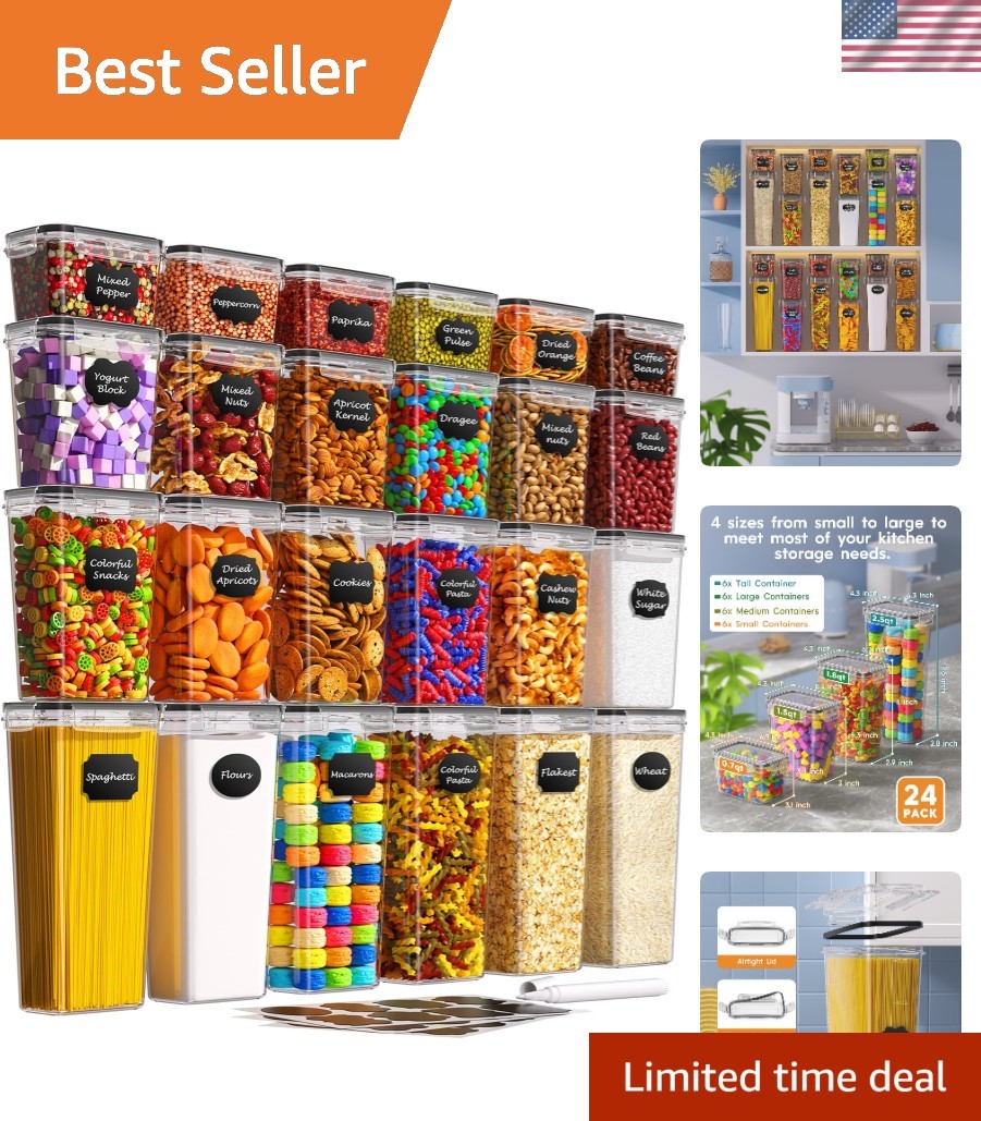 Elegant 24 PCS Airtight Kitchen Canisters – Food-Grade & Leak-Proof with Labels