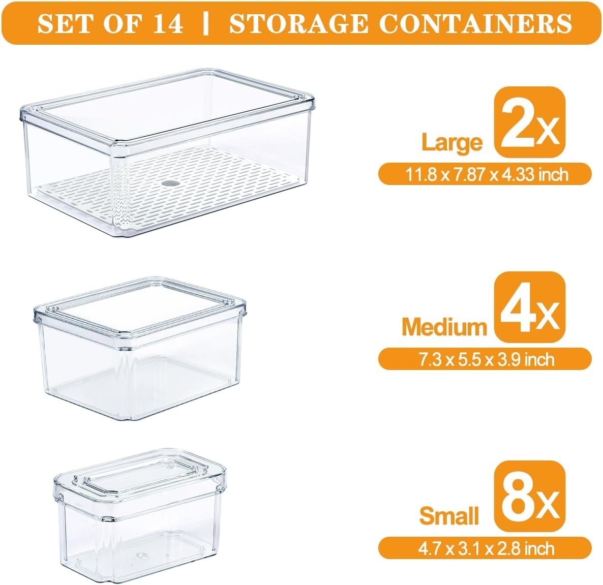 14-Piece Fridge Organizer Set, BPA-Free Clear Bins