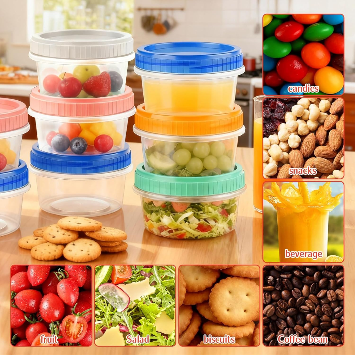 12 Pack Freezer Containers with Screw on Lids, 10Oz Stackable Reusable Food