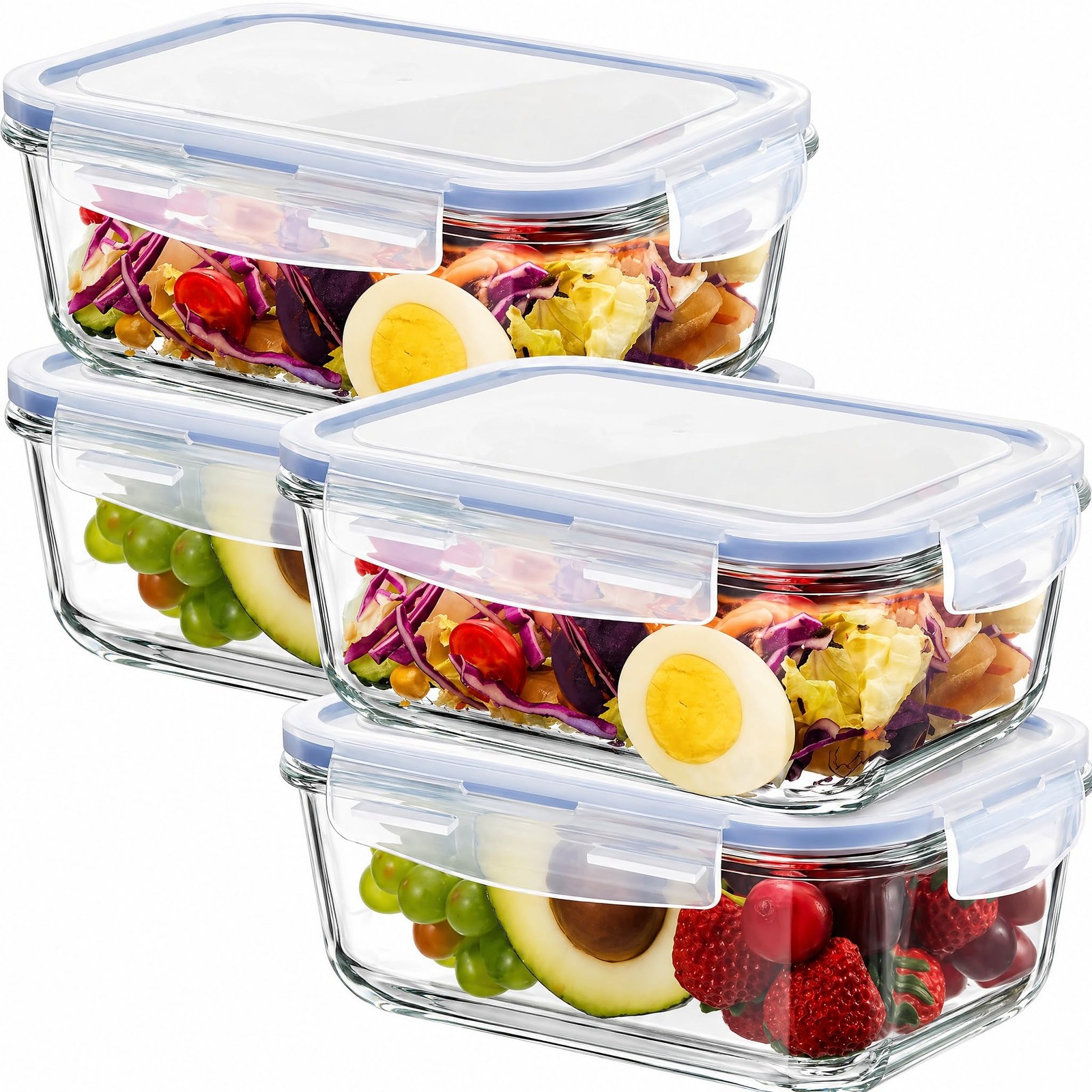 4 Set 8 Cup Large Glass Storage Containers with Lids Airtight 63 oz Meal Prep…