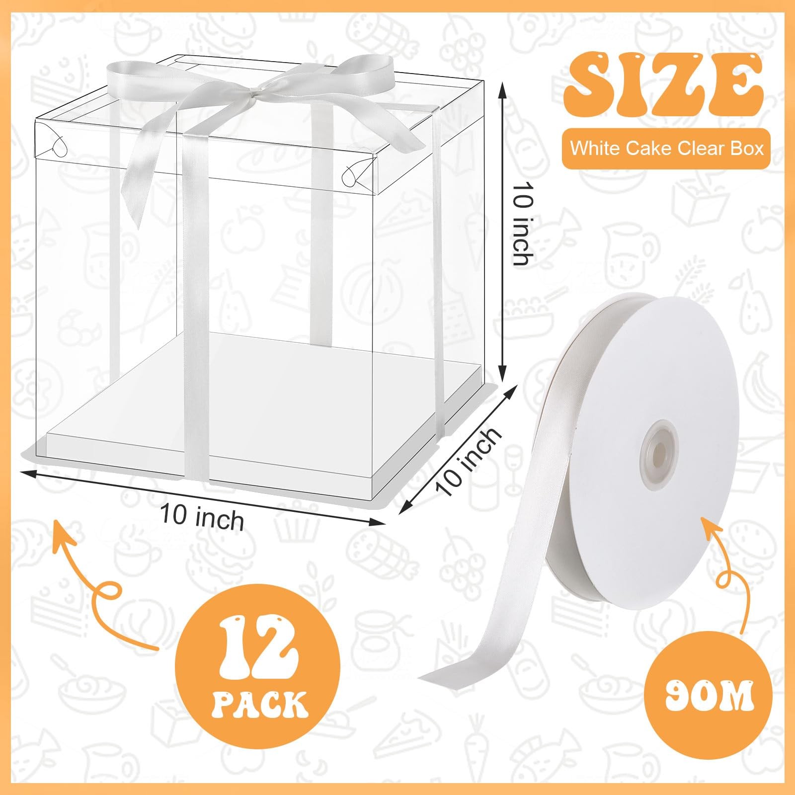 12 Pcs Clear Cake Box with Ribbon 2-layer 10x10x10 Inch, Transparent Cake Car…
