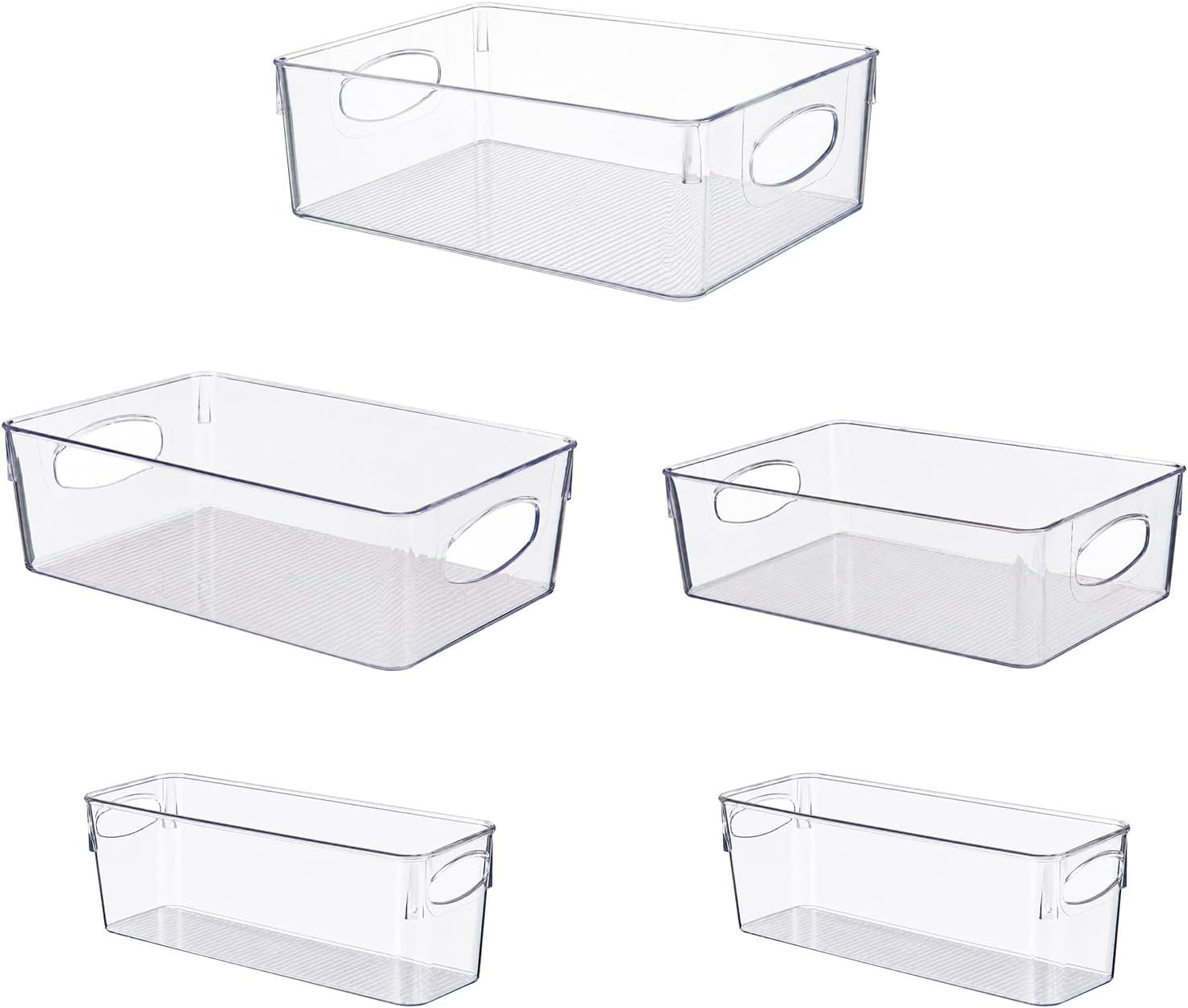 5 Pack Clear Plastic Pantry Organizers and Storage, Stackable Storage Bins wi…