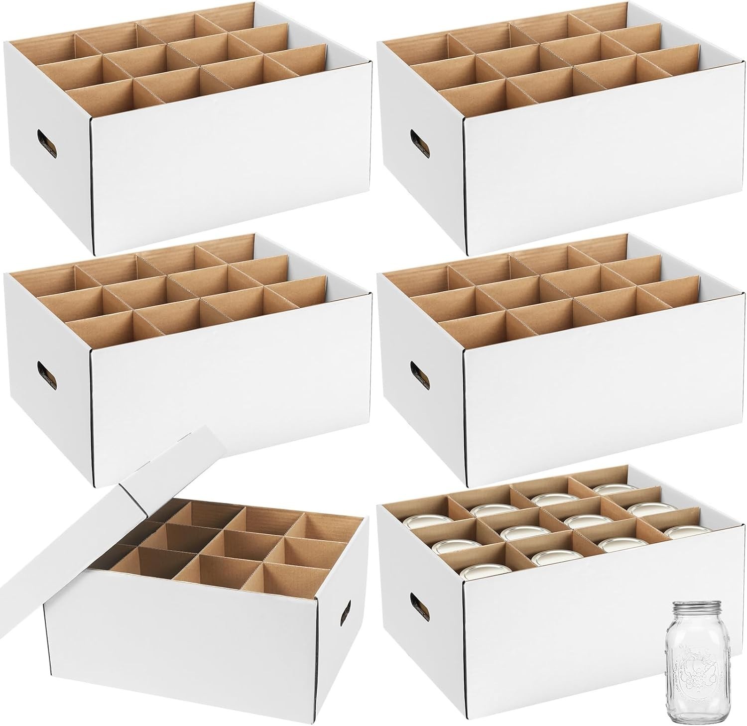 6 Pieces Mason Jar Storage Boxes 32 oz Canning Boxes W/ Handles & Dividers