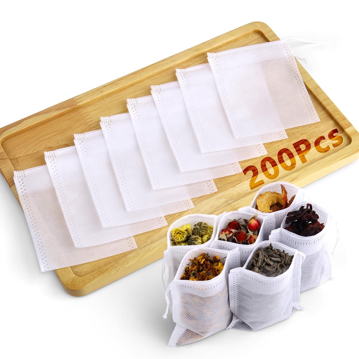200Pcs Disposable Tea Bags for Loose Leaf Tea, 3.54×2.75 Inch(200Pcs), White