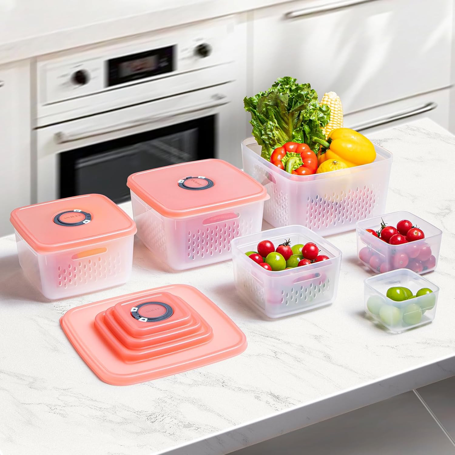 6-Piece Fruit Storage Containers for Fridge with Lids — Bpa-Free Produce & Salad