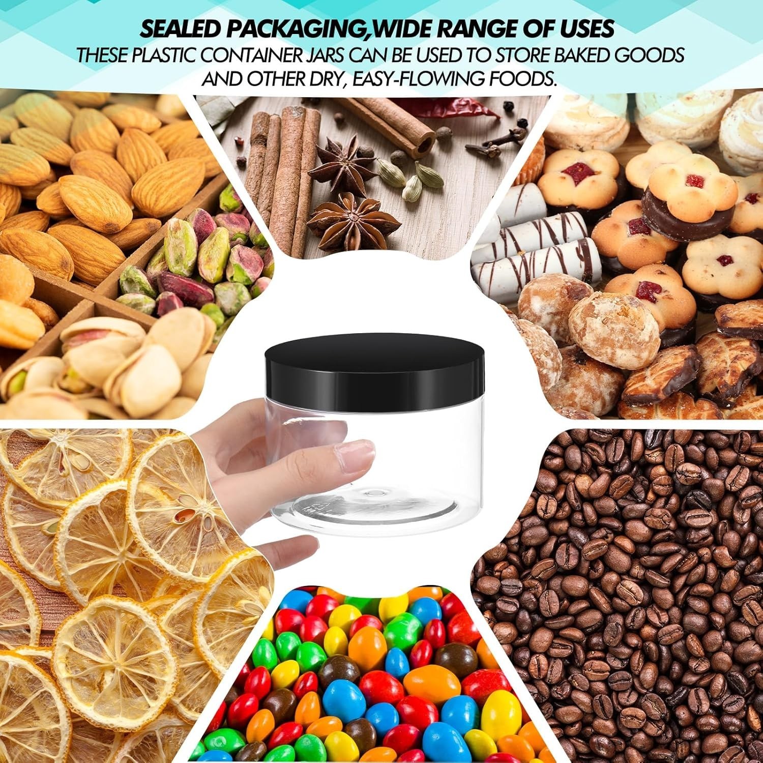 6 Pack 10 oz Plastic Jars Containers with Lids Wide-mouth Refillable Leakproo…