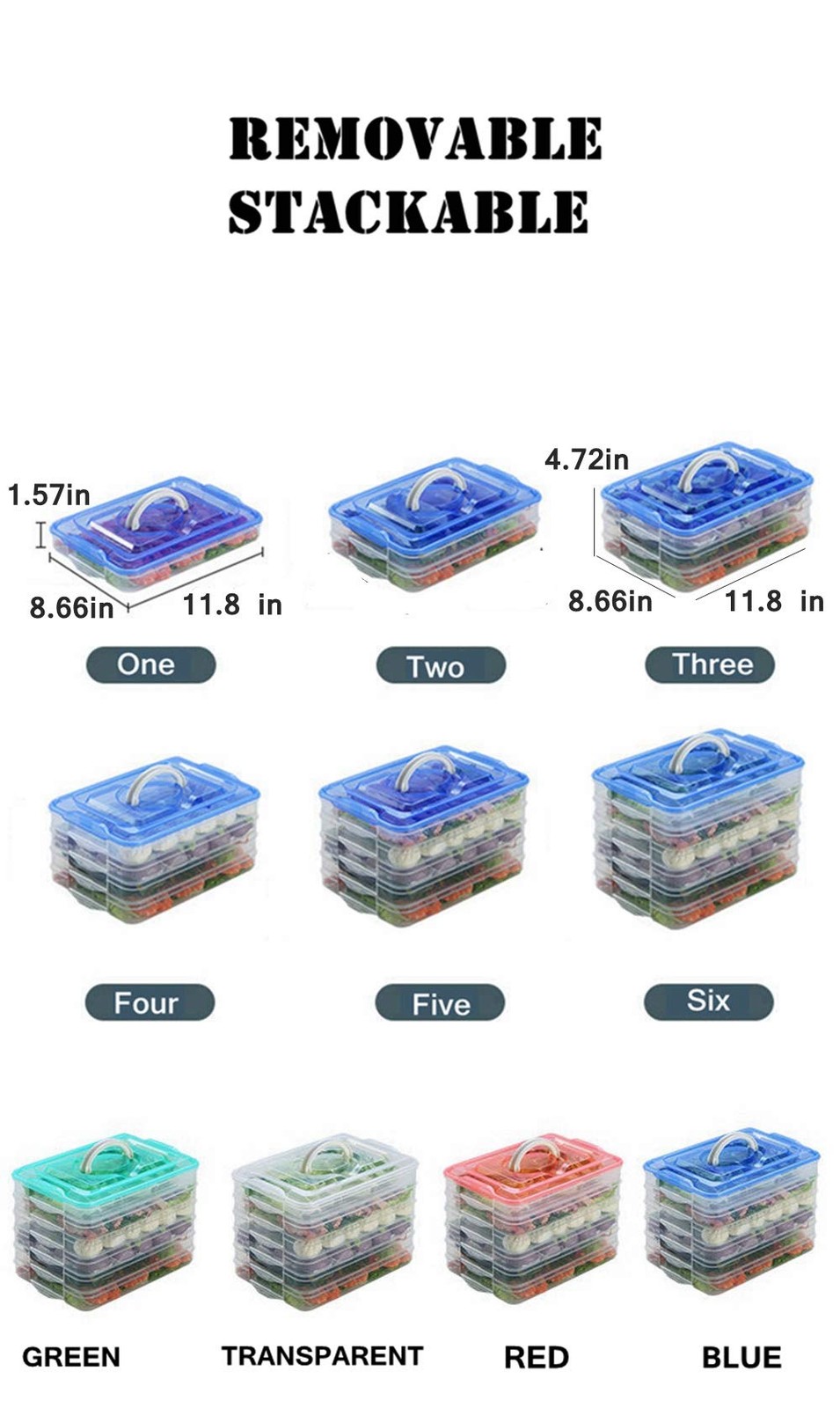 TIAN CHEN Stackable Carrier Snack Cookie Meat Bacon M, Red 3 Layer