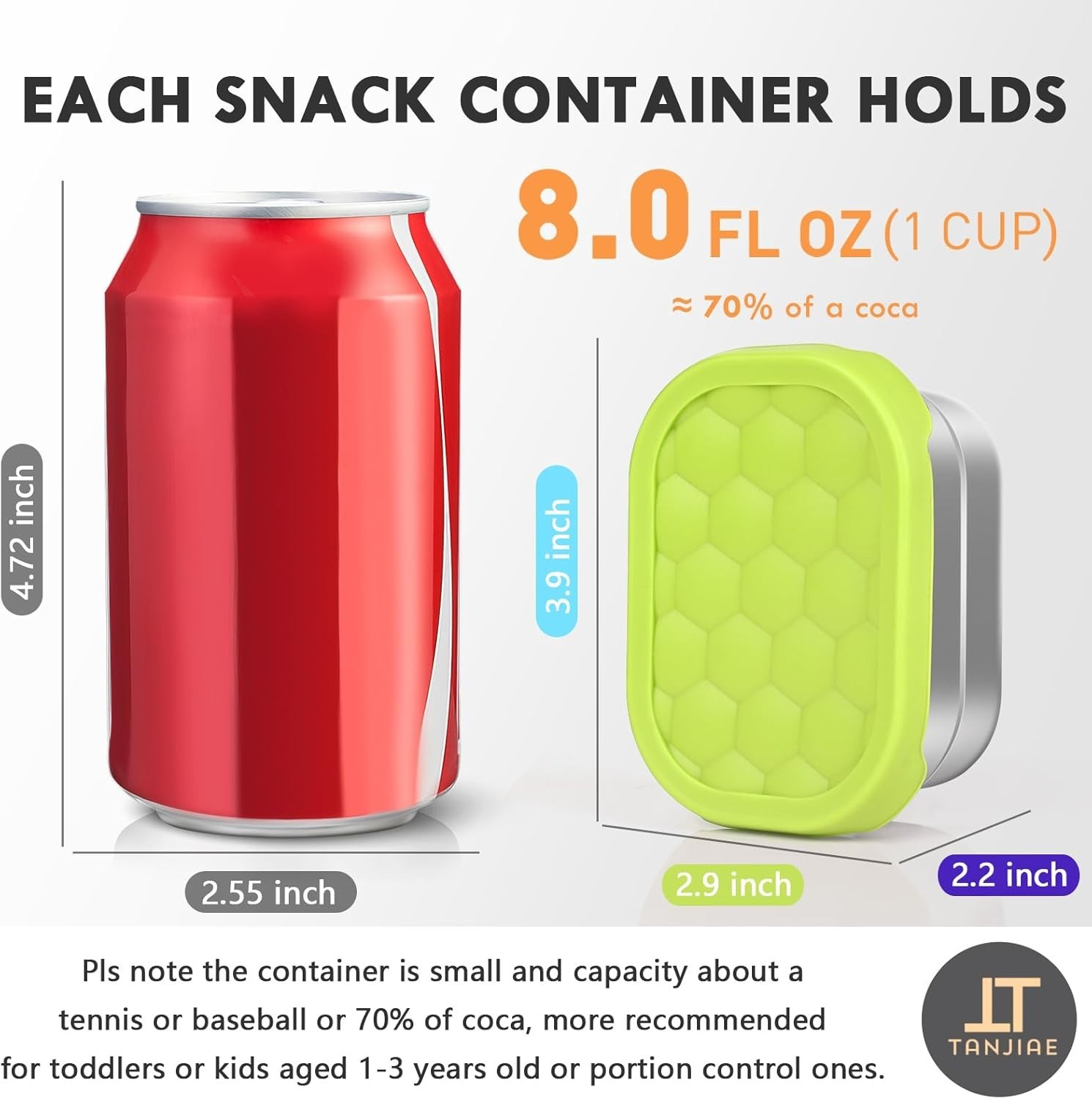 4Pack 8oz Small 1 CUP Stainless Steel Snack Containers for Kids | Reusable Ea…