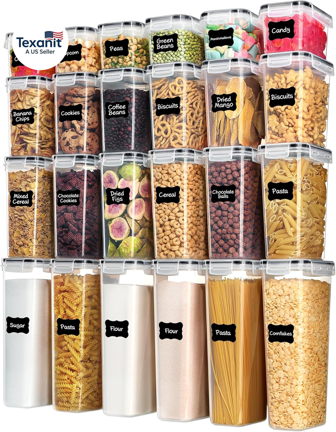Airtight Food Storage Containers with Lids, 24 Pcs Plastic Kitchen and Pantry O