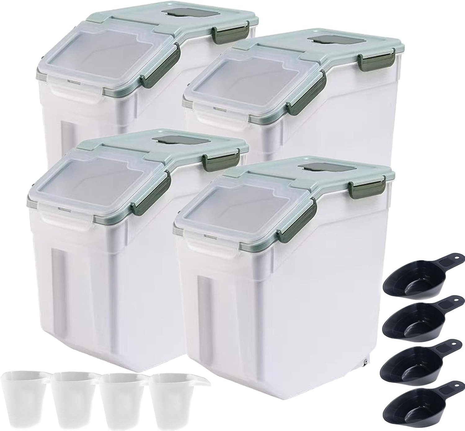 Large Airtight Storage Container with Wheels & Locking Lid, 25Lb Green 4PCS