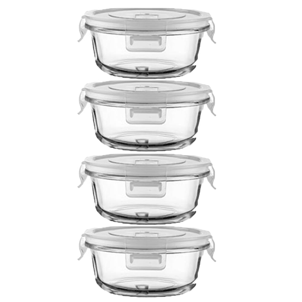 Small Round Glass Food Containers with lids, 12oz Round Food Storage Containe…