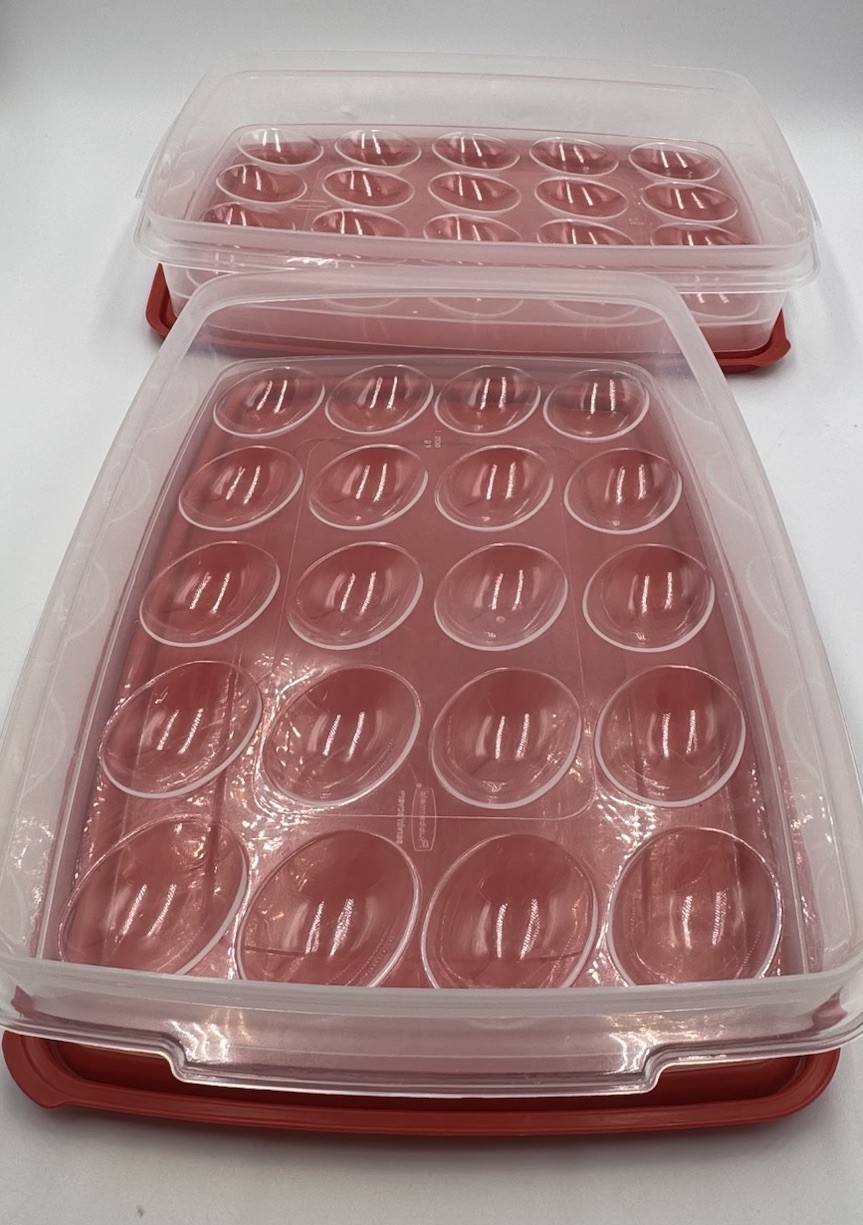 VTG Rubbermaid Deviled Egg Carrier Set of 2 Clear Red Servin Saver Containers