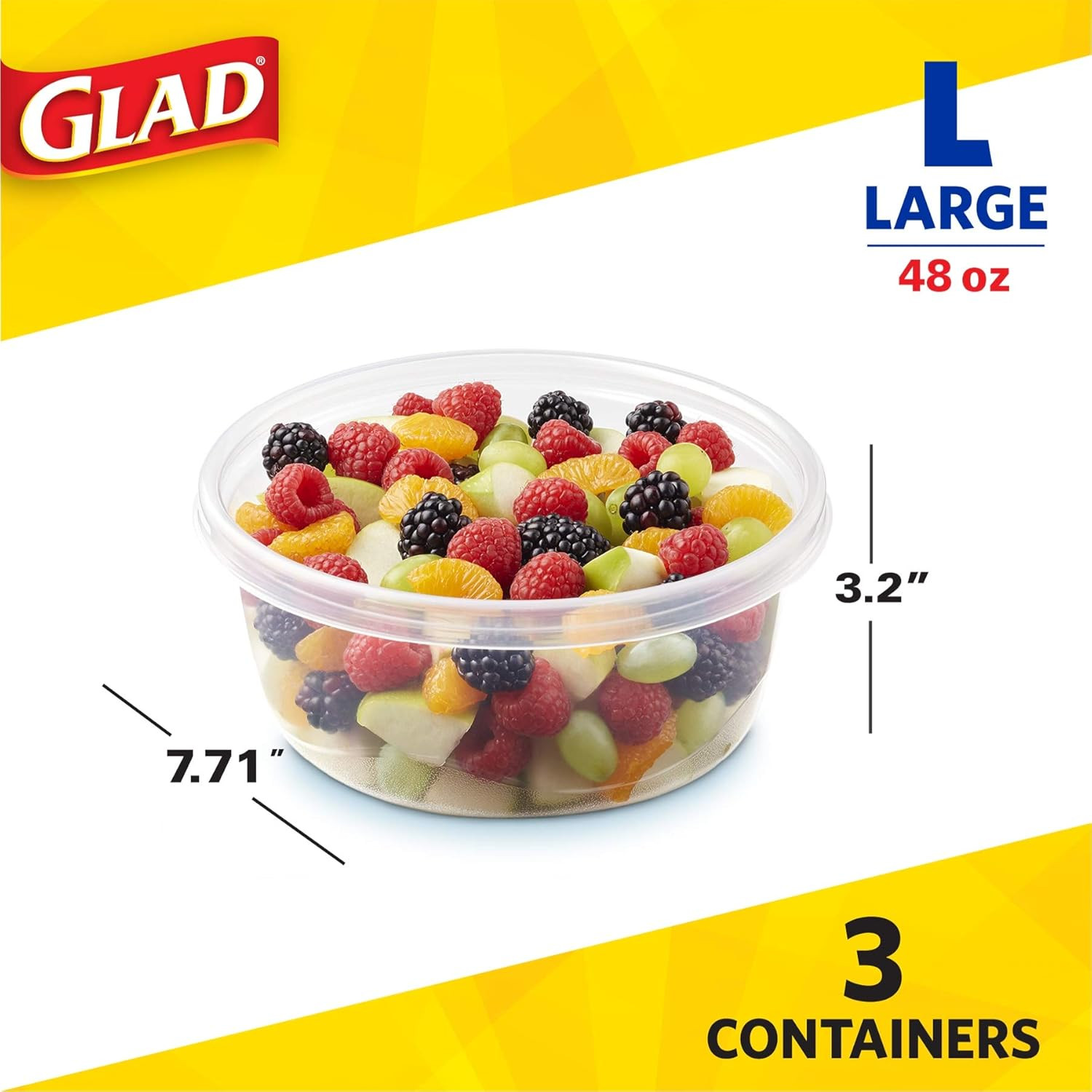 Glad Gladware Big Bowl Food Storage Containers with Lids, Large round No BPA Pla