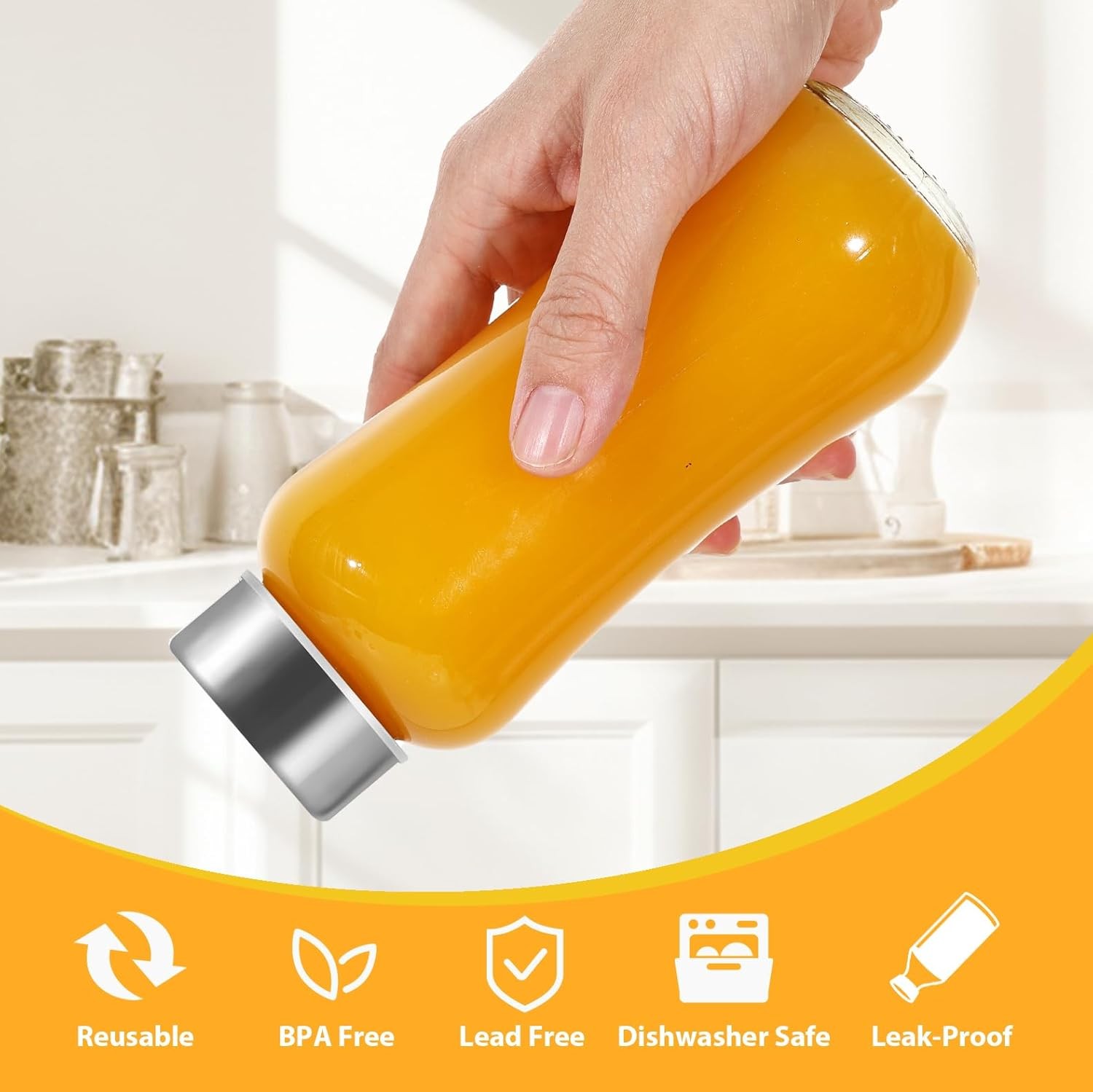 Glass Juice Bottles with Lids 8 oz,Juicing Bottles Reusable GlassStainless Steel
