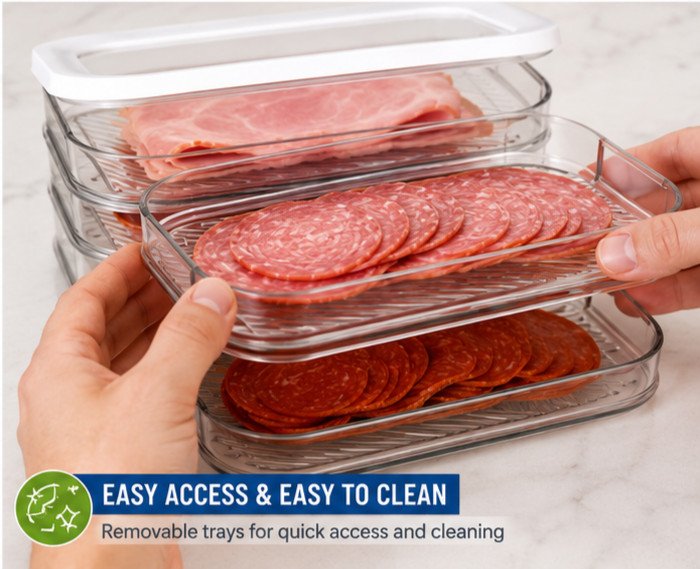 Stackable Bacon & Deli Meat Storage Container Fridge Organizer Lunch Meat Keeper