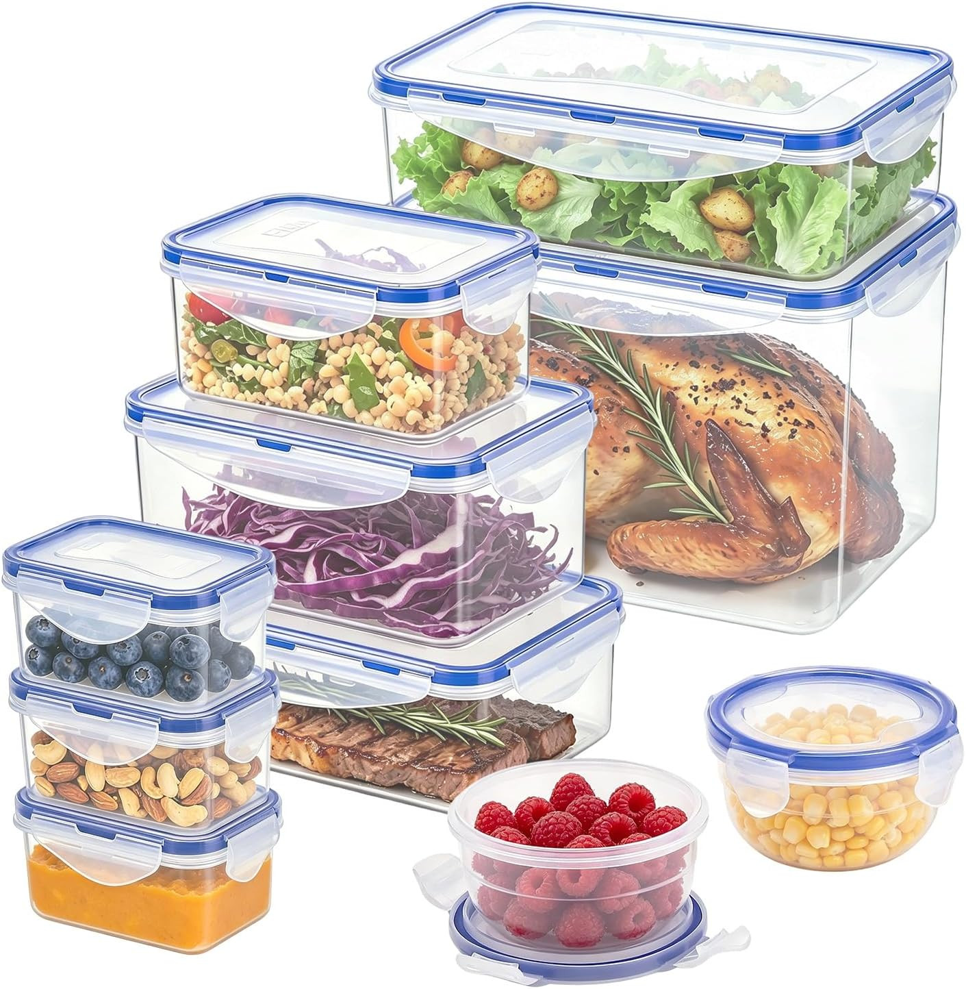 Food Storage Containers Set, Assorted Size Variety Pack, Airtight Leak Proof Lid