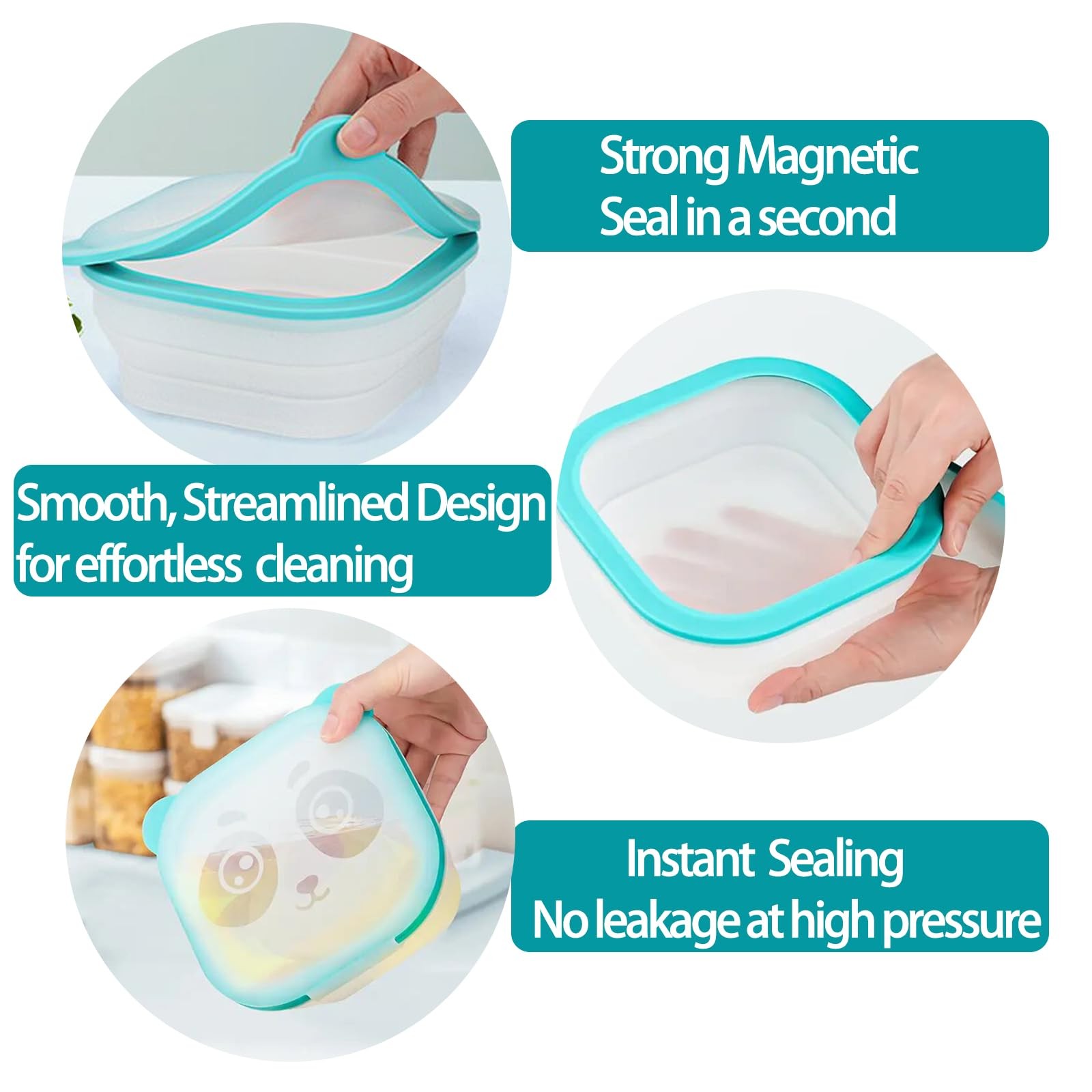 Magnetic Food Container with Lid Foldable Food Storage Silicone Airtight Stor…