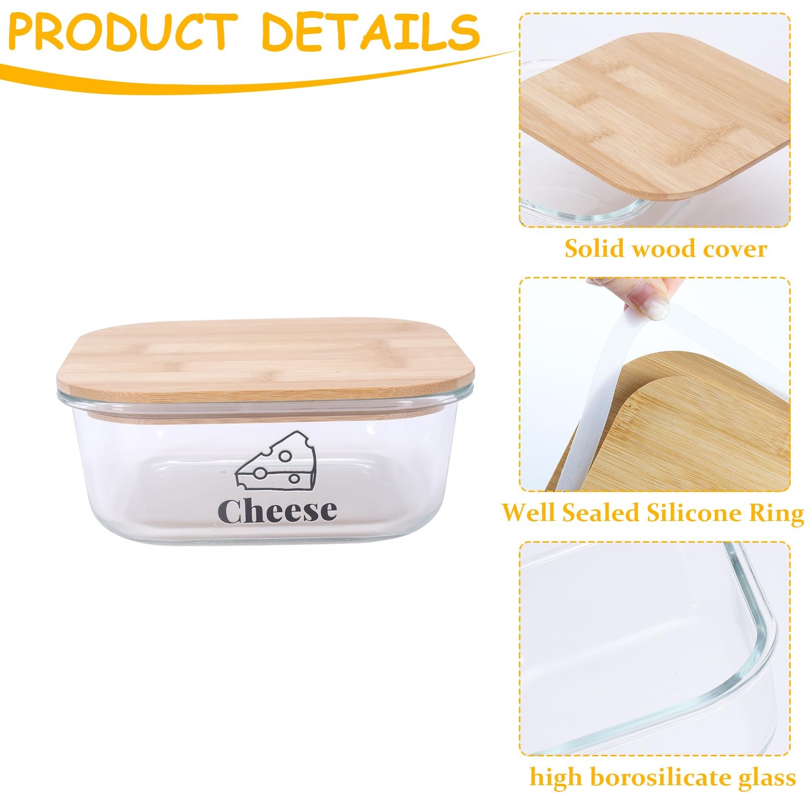 Cheese Container for Refrigerator,Glass 6.8 x x 2.6 inches, Transparent