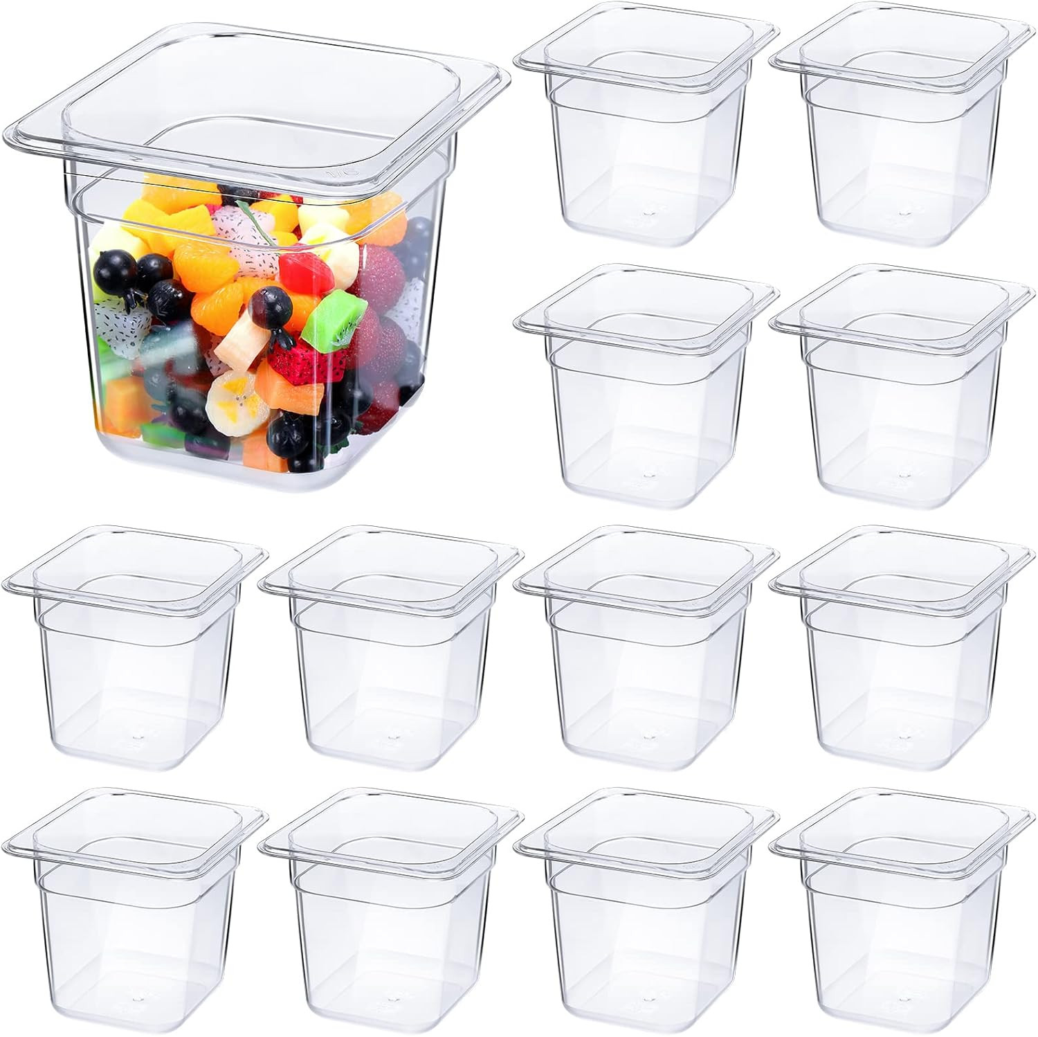 12 Pcs Plastic Clear Food Pans 1/6 Size Stackable Polycarbonate Food Containers