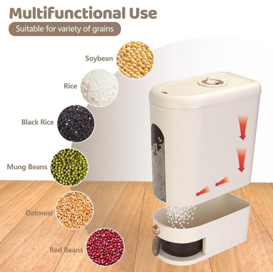 Triiter Brand Large Rice Holder Dispenser, 25 Lbs Capacity with Accessories NEW