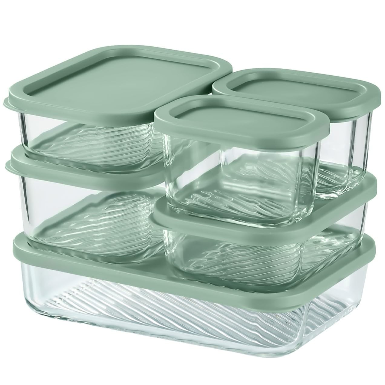 6 Pack Glass Meal Prep Containers with Grooved Base, 6 Stackable BPA Glass St…