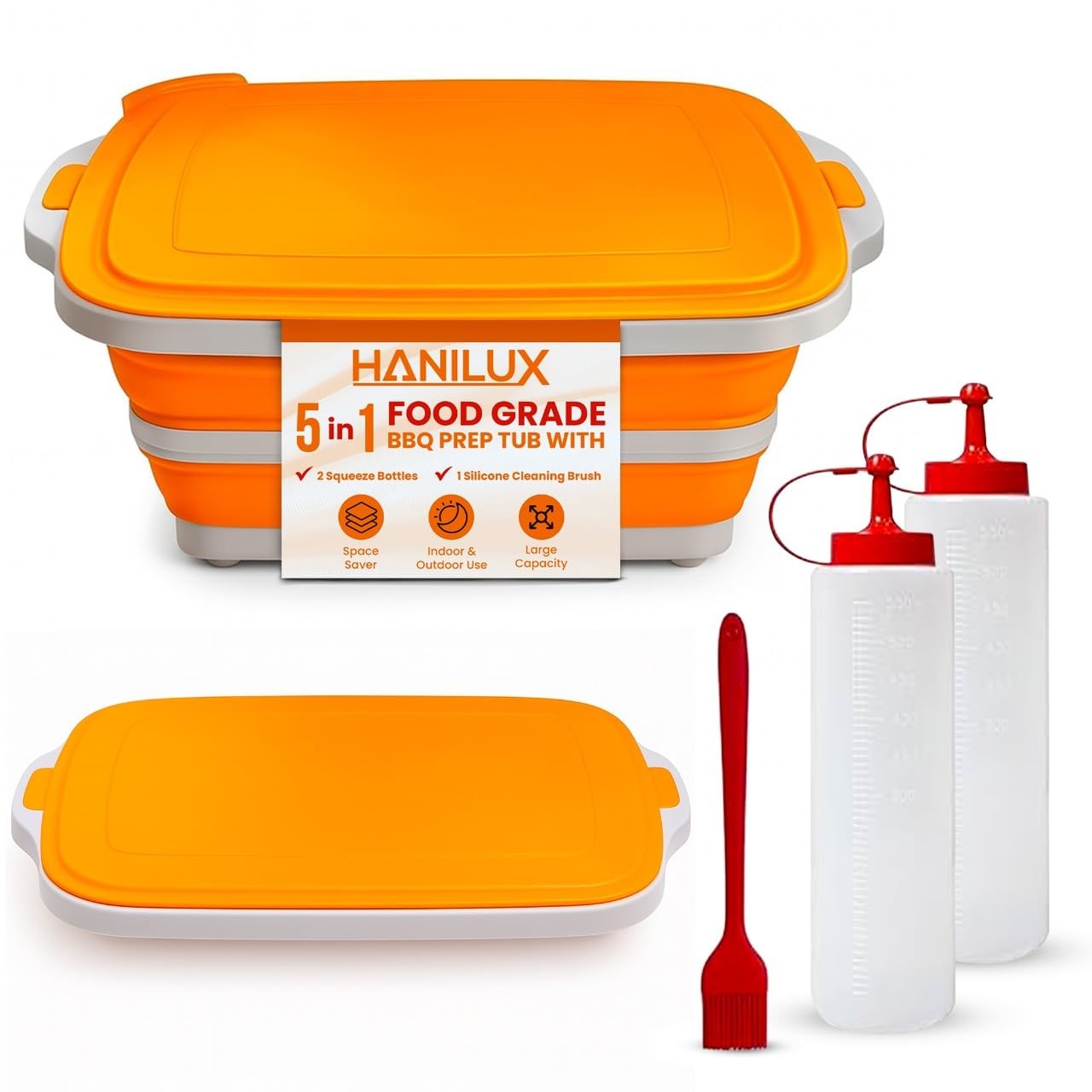 Collapsible BBQ Prep Tub, (8L) Large Meat Prep Tub, Marinating Food Container…