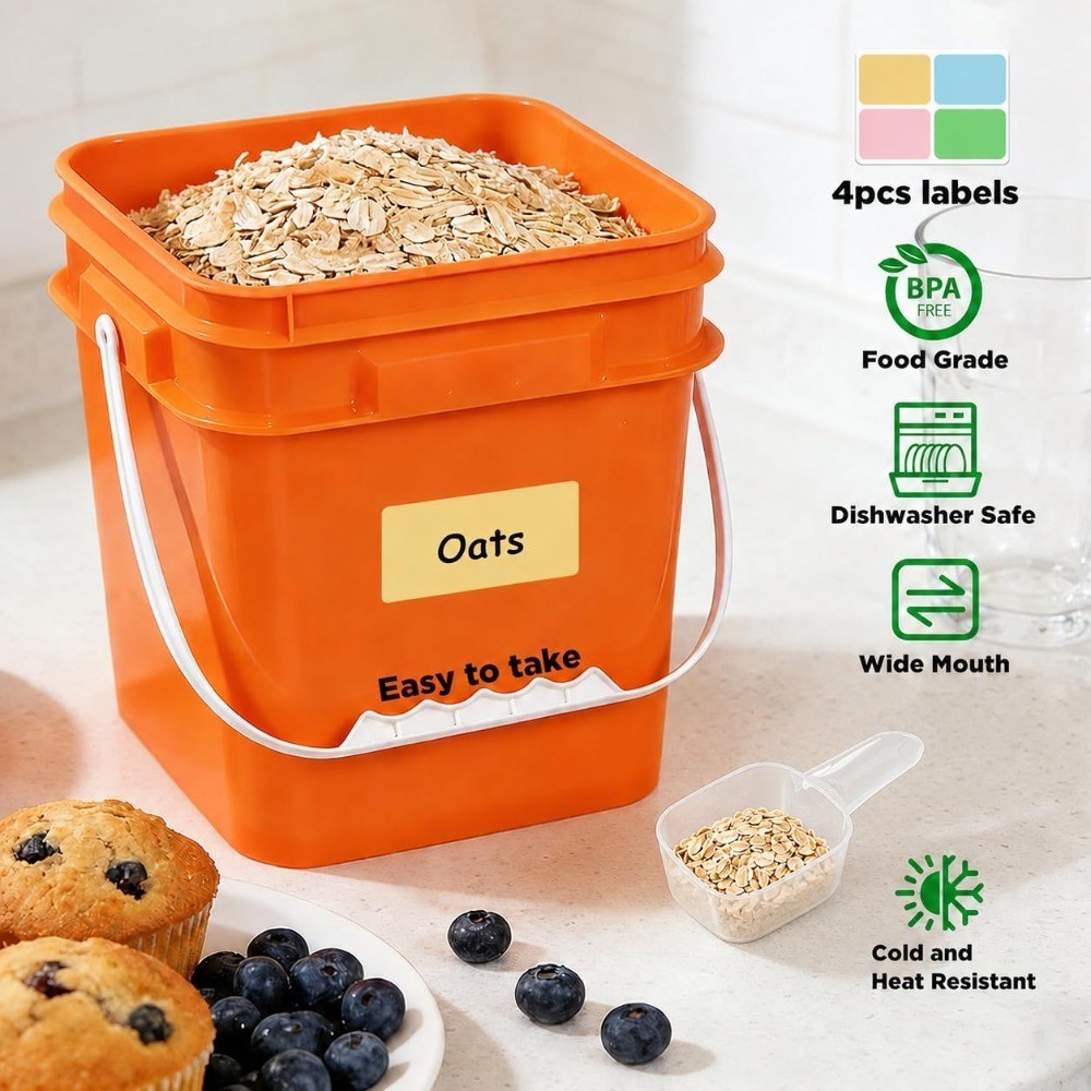 4 Pack 2L Airtight Food Containers with Lids & Clear Spoons, Plastic Buckets
