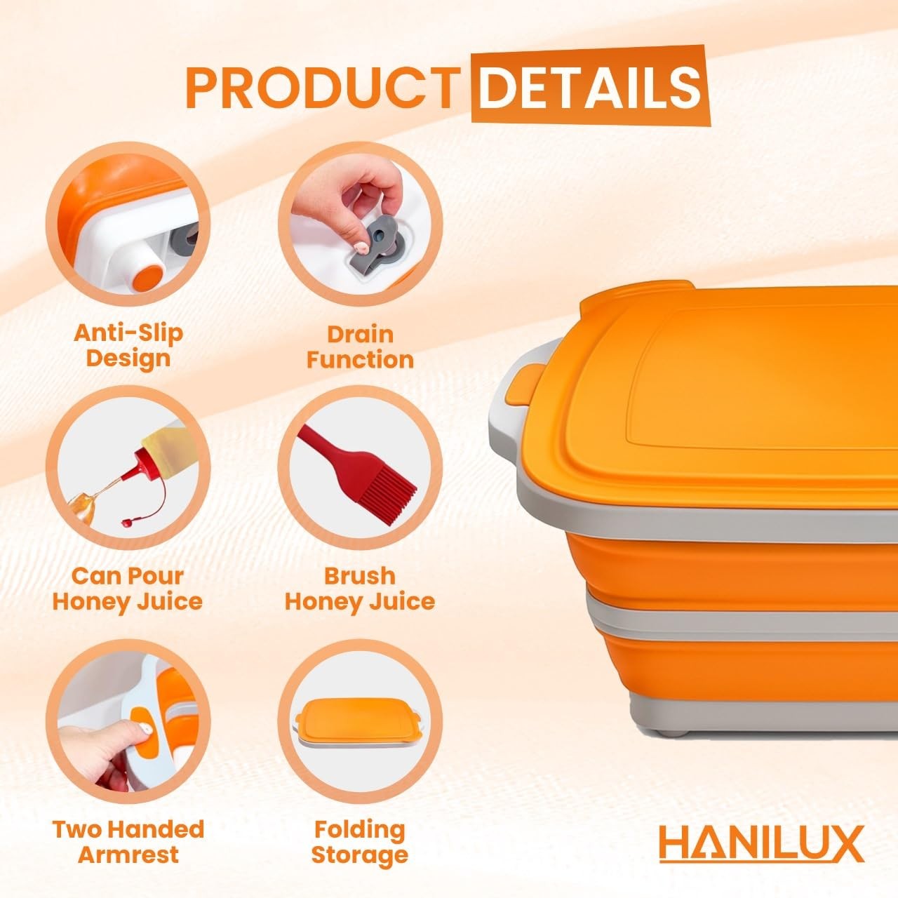 Collapsible BBQ Prep Tub, (8L) Large Meat Prep Tub, Marinating Food Container…
