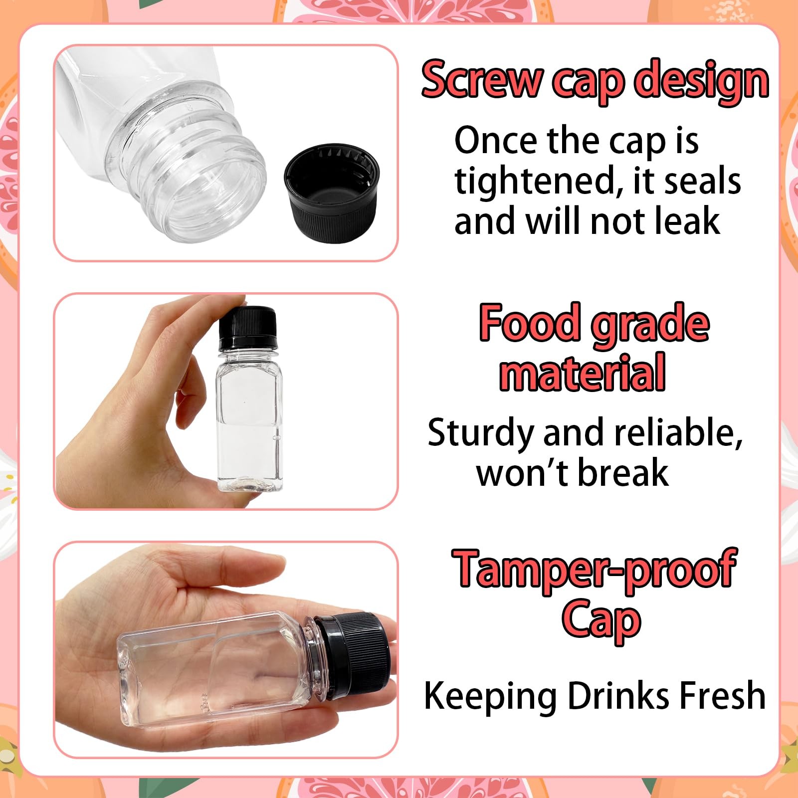Haawooky 12 Pcs 2oz Small Shot Bottles with Black Caps,Plastic Caps