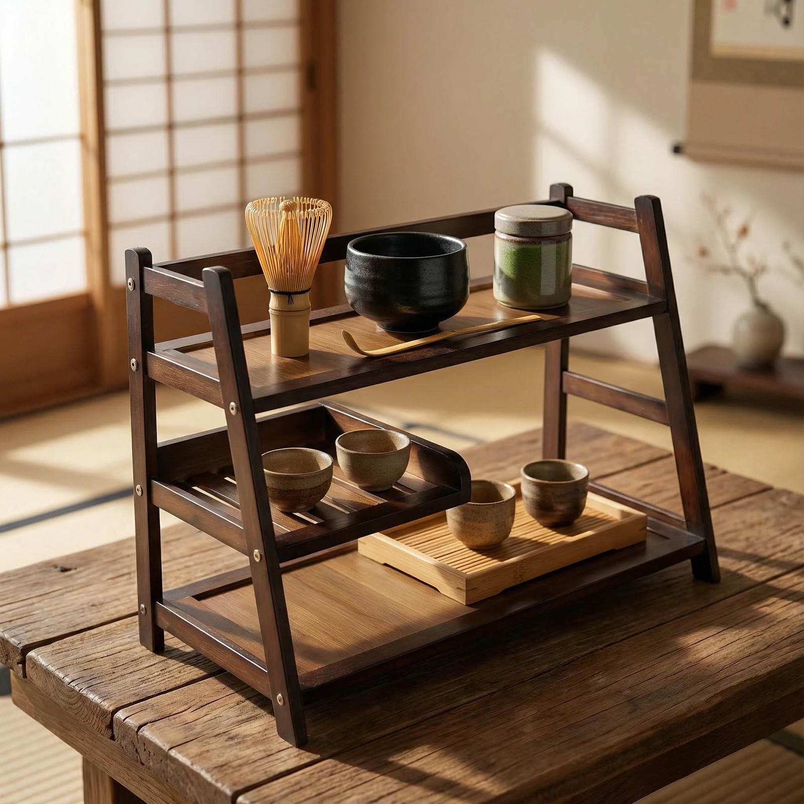 Lnncdsc 3 Tier Bamboo Matcha Station shelf, coffee station organizer brown