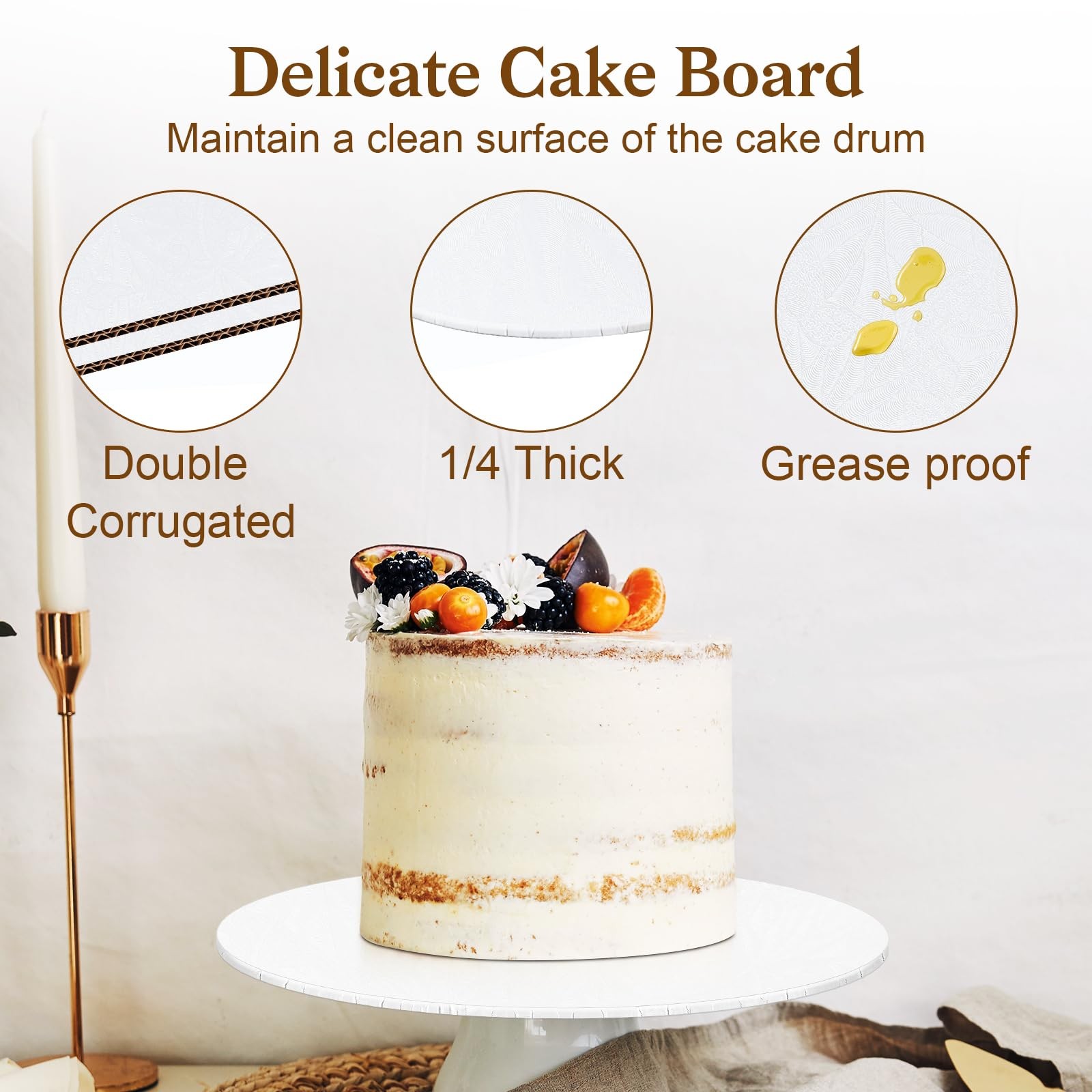 6 PCS 8 Inch White Cake Boards 1/4 Inch Thick Round Cardboard Circle Base