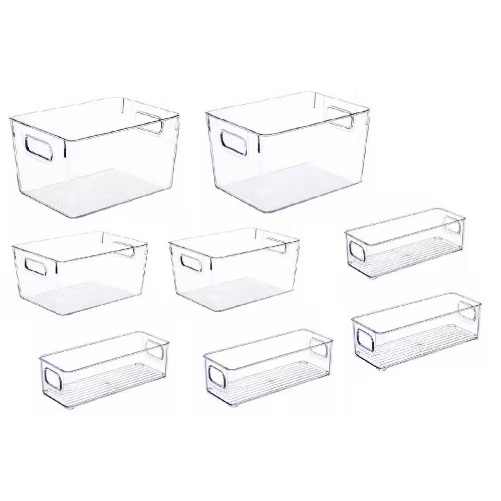 8-Shelf Clear Stackable Storage Bins Set Transparent Plastic Home Pantry Kitchen