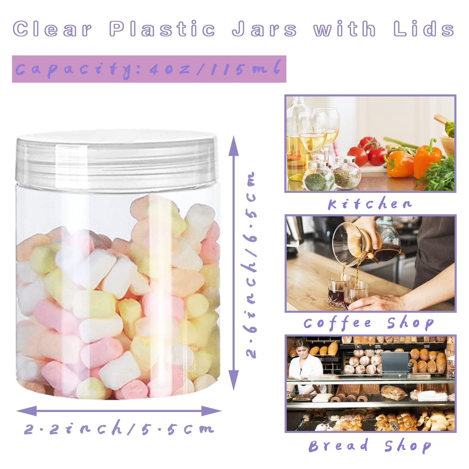 20 Pack 4oz Clear Plastic Jars with Lids,115ml Wide-Mouth Refillable Storage …