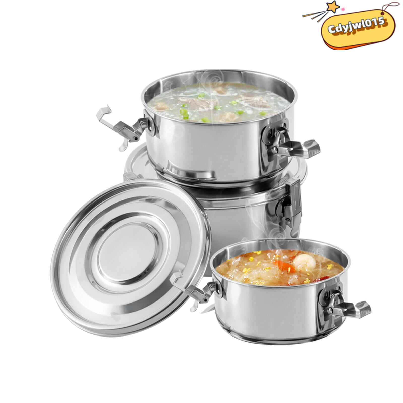 3-Piece 304 Stainless Steel Food Storage Containers Set 650/1000/1600ml