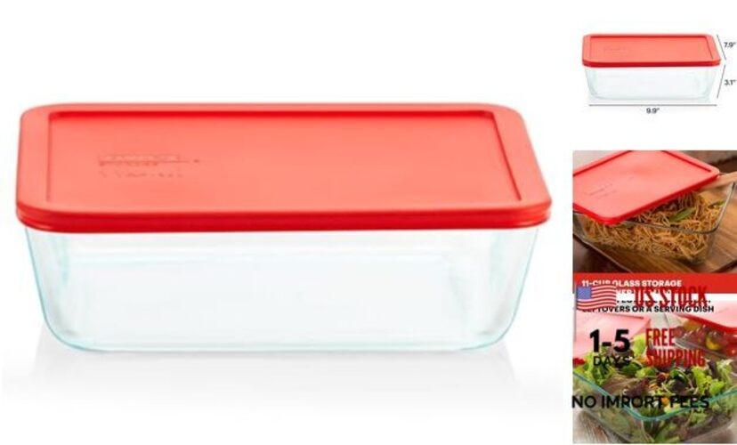 Simply Store Glass Food Storage Container, Snug Fit Non-Toxic Plastic 11 Cup