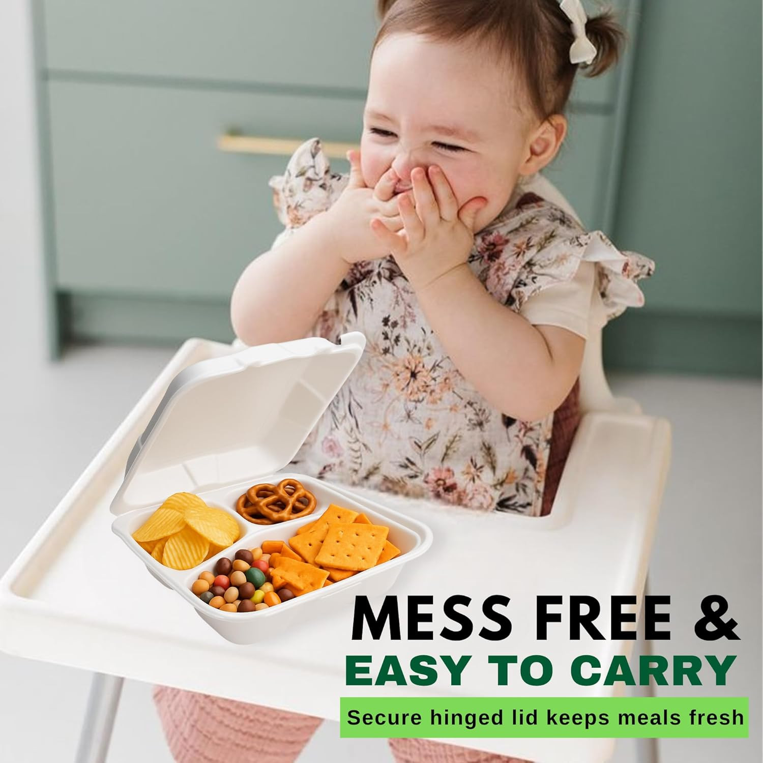 – Foam Containers 3 Compartment / 9″ X 9″ X 3.5″ – Pack of 15Ct