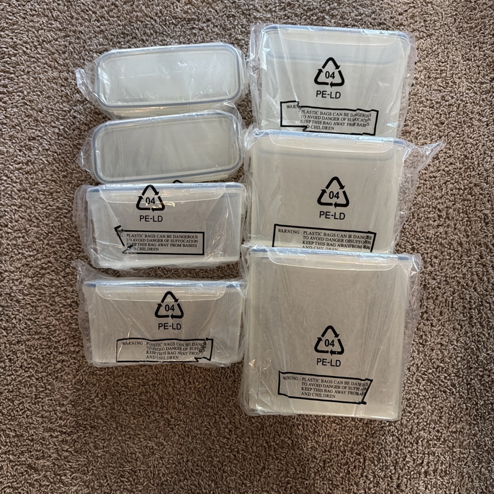 Lock & Lock Clear Storage Bins with Flip Locking Lid 7 Piece Set NEW As Pics