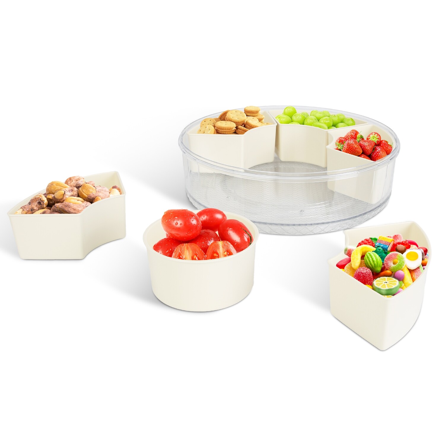 2pcs Divided Serving Tray with Sealed Lid 360° Rotatable Base Snack Container