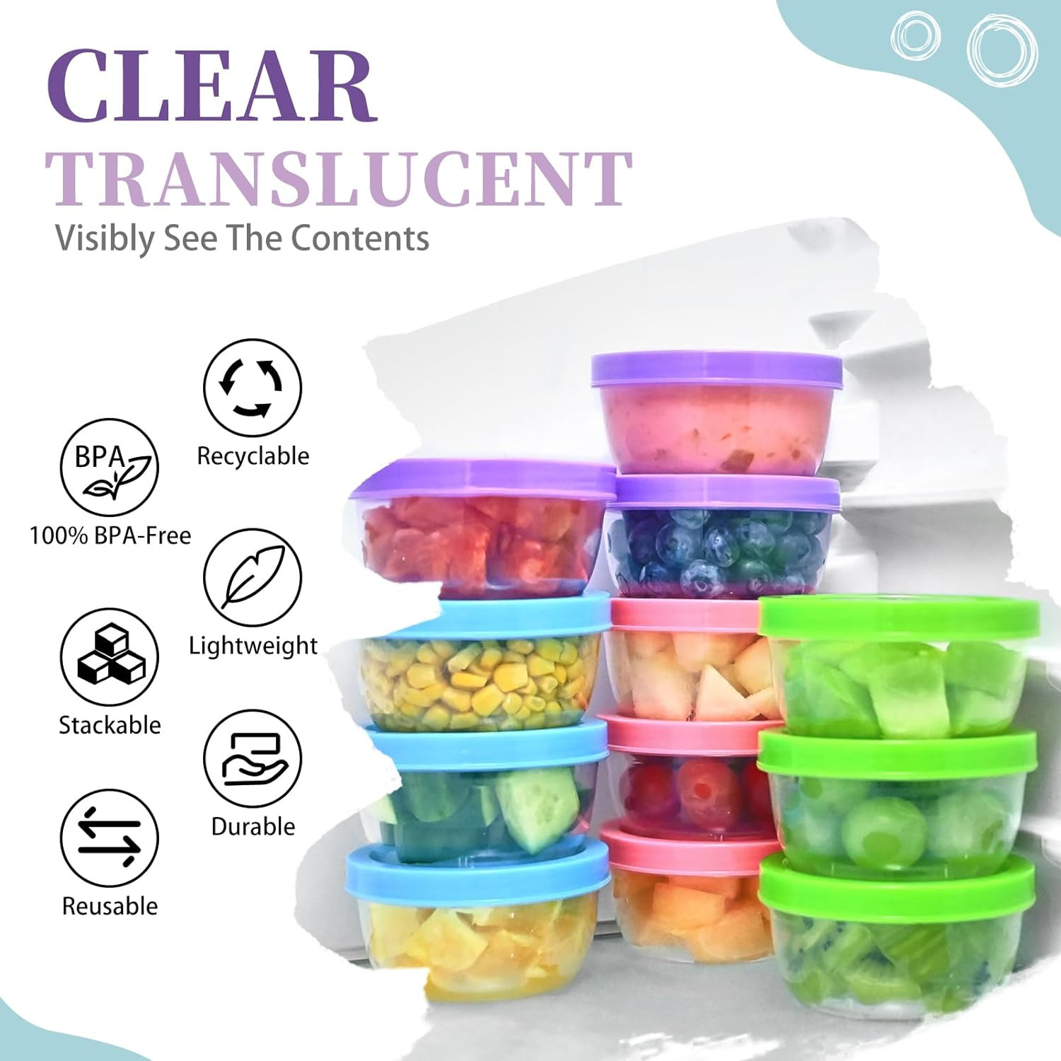 Plastic Food Storage Containers W/ Airtight Lids Reusable Freezer Safe Set of 12