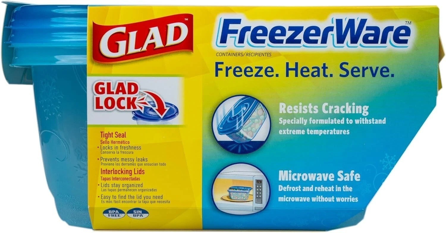 Gladware Freezer ware Food Storage Containers, Large, 64 Ounces, 2 Count Set