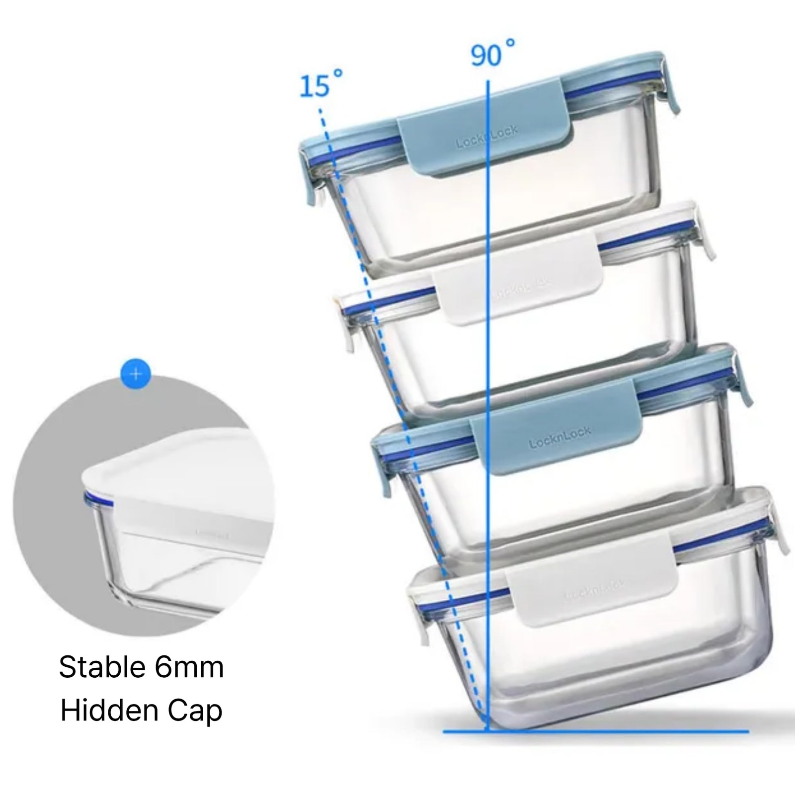 LocknLock LNG445S3M The Clear 6 set (3 containers & 3 Lids), 1L, Mint