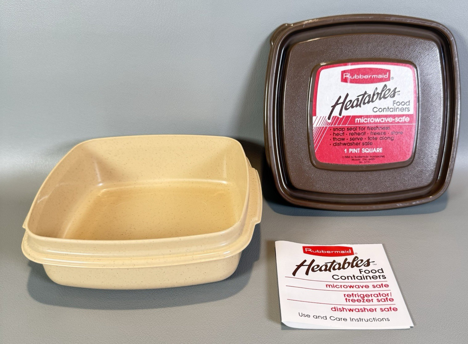 VTG 1986 Rubbermaid Heatables #1 Square 1 Pt 2 Cup Container 5270 Tan Brown