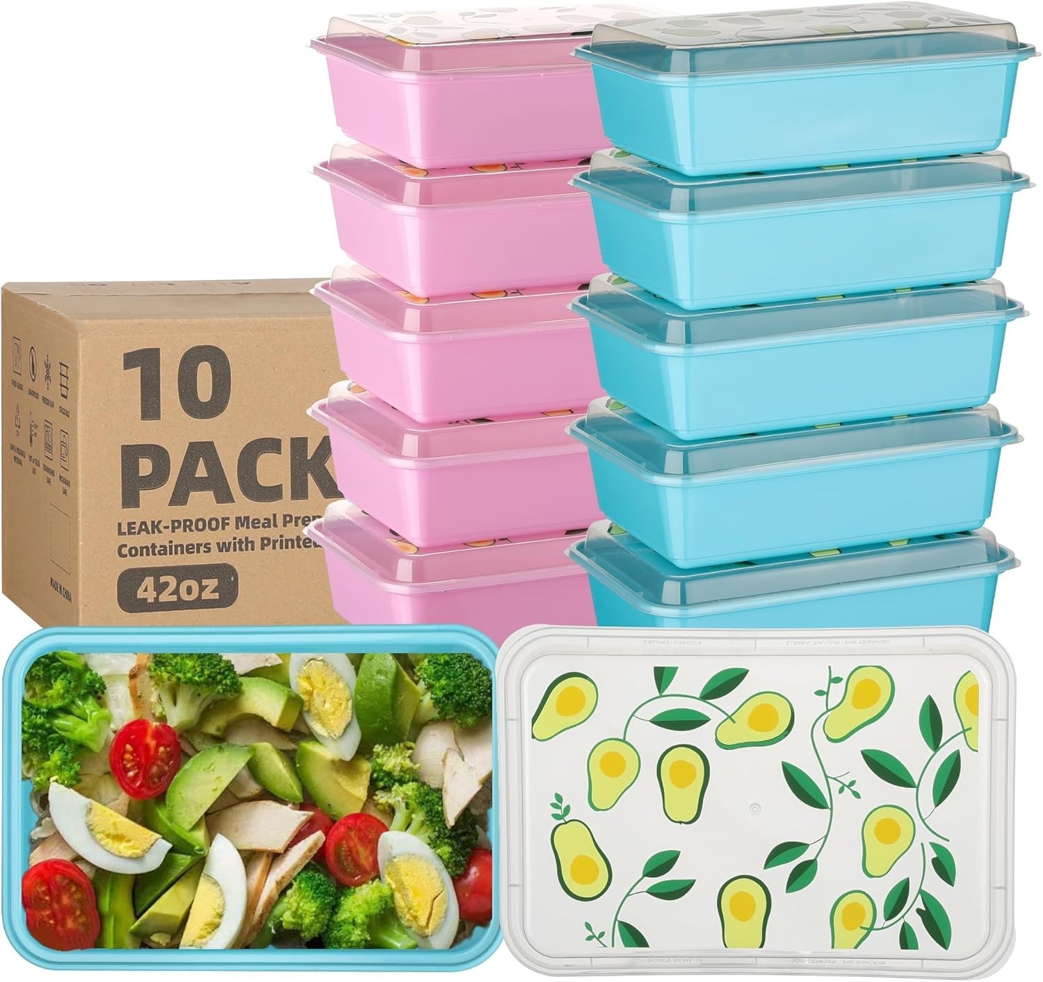 10 Pack 42 oz Meal Prep Containers, Reusable Plastic Food Prep Storage Contai…