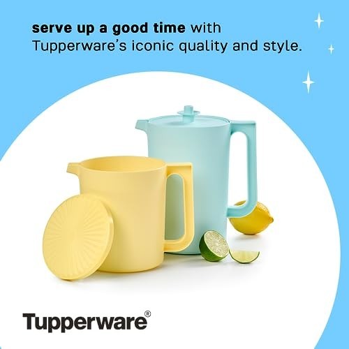 Tupperware Heritage Pitcher Set 2Pc 1.5Qt 2Qt Blue Yellow BPA Free Dishwasher