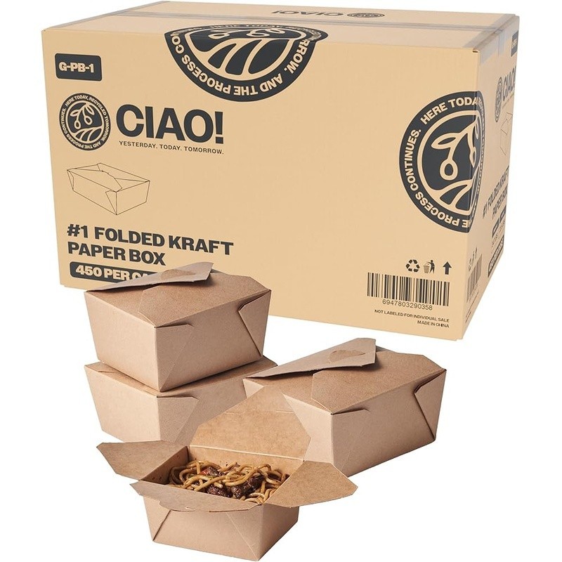 Microwavable Eco-Friendly Heavy Kraft Paper Asian Take Out Containers 160 Count
