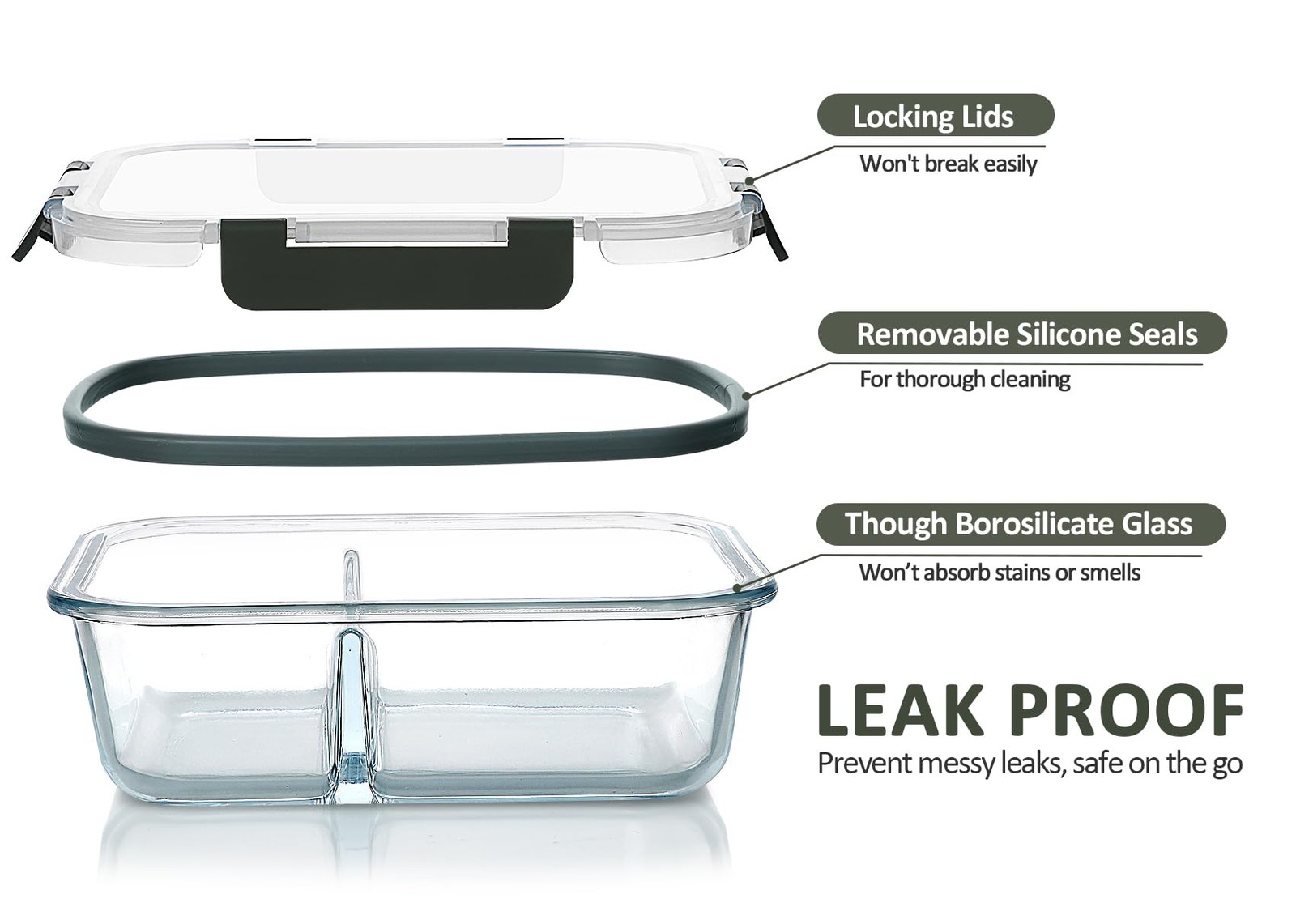 10-Pack,30 Oz Glass Meal Prep Containers 2 Compartments Airtight Lunch Bento …