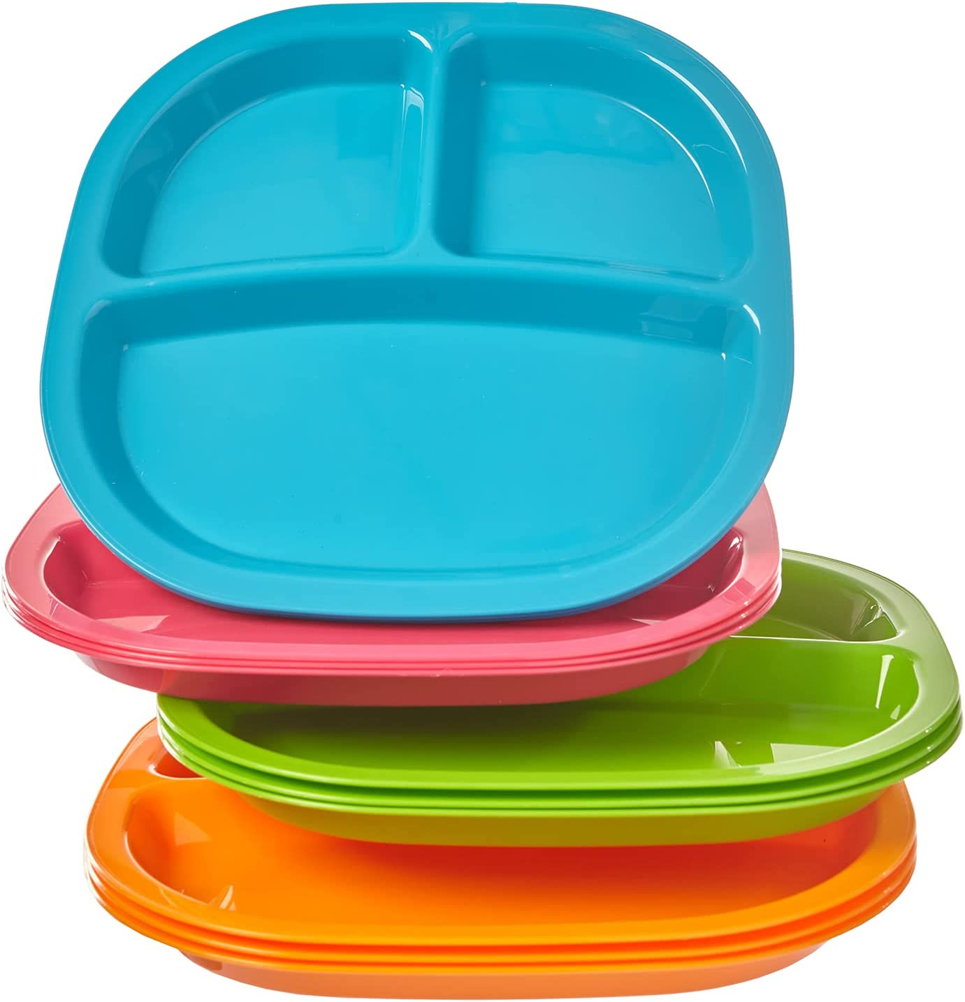 Harmony 3-Compartment Divided Plastic Kids Tray in 4 Calypso Colors | Set of 12