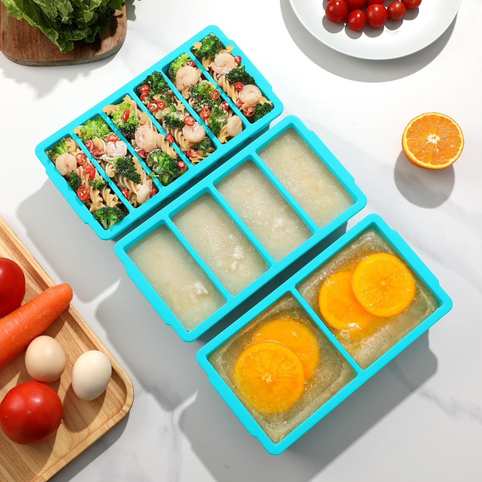 3-Pack Silicone Freezer Trays with Lids – Large & Medium Soup Container Molds fo
