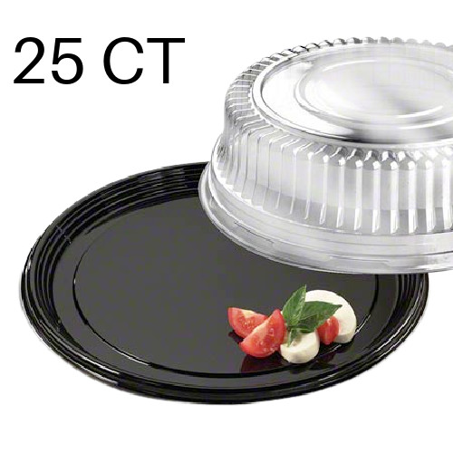 25 Ct Sabert C9916 Black 16″ Onyx Pete Round Platter + High Clear Dome